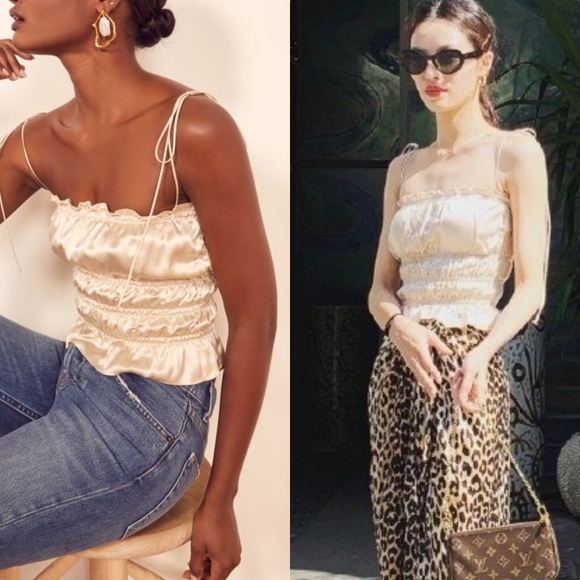 Free People Coquette Milkmaid Satin Top - Cream (L) - Picture 4 of 6